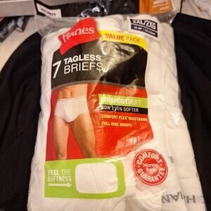 Hanes 7 Pack Mens White Classic Full Rise Briefs Sz 2XL Tagless 100% Cotton New